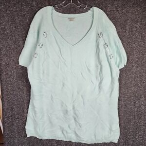 Talbots Knit Top Womens 3X Short Sleeve Mint Green Grommet Shoulder EUC